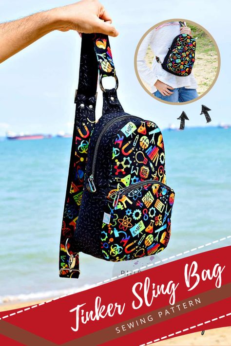 Cross Body Sling Bag Pattern Free Sewing, Free Sling Bag Sewing Pattern, Sling Backpack Pattern, Free Backpack Patterns To Sew, Sling Bags Women Pattern, Crossbody Sling Bag Pattern, Hipster Bag Pattern Free, Sling Bag Diy Free Pattern, Diy Backpack Pattern Free