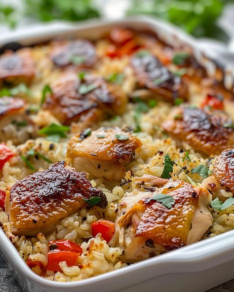 Italian Chicken Rice Casserole Recipe, Chicken Rice Tomatoes Casserole, Italian Chicken And Rice Casserole, Chicken Thigh With Rice Recipes, Italian Chicken Casserole Recipes, Chicken And Rice Recipes Casserole, Chinese Casserole, Italian Rice Recipes, Rice And Chicken Casserole