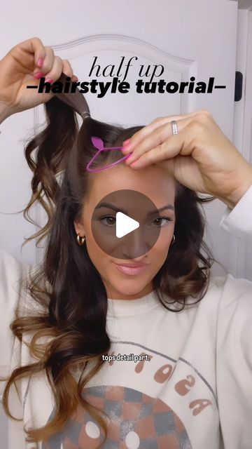 Amelia Gaerte on Instagram: "Half-up hairstyle tutorial 😘 

👉SAVE for later and follow for more!

Instead of just pulling your hair up into one pony, try splitting it into two with a diagonal part! 👏 Add the little fun buns or leave them out!

#halfuphairstyle #hairtutorial #halfuphair #hairstyletutorial #hairstyleinspo #hairstyleidea #hairreel #cutehairstyle #funhairstyles #hairfunfridays #hairstyleoftheday #cutehair" Fun Buns Hairstyles Half Up, Two Half Buns Hairstyle, Pony Tailed Hairstyle With Bangs, Half Up Two Ponytails, Half Up Half Down Hair High Pony, Cute Pigtail Hairstyles For Women, Half Up Space Buns Long Hair, Half Up Pigtails Hairstyles, 2 Ponytails Half Up Half Down