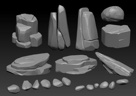 Stylized Rock, Drawing Rocks, Concept Art Tutorial, Low Poly Art, Game Concept Art, Digital Painting Tutorials, Game Inspiration, Prop Design, Environment Design