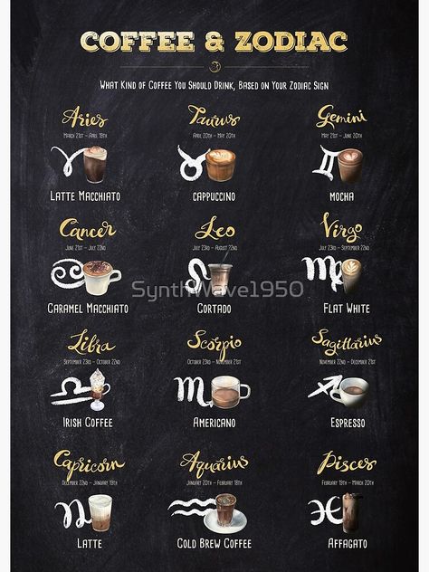 Starbucks Art, Yellow Squash Recipes, Aries And Gemini, Americano Coffee, Moon Calendar, Caramel Macchiato, Coffee Poster, Based On Your Zodiac Sign, Irish Coffee