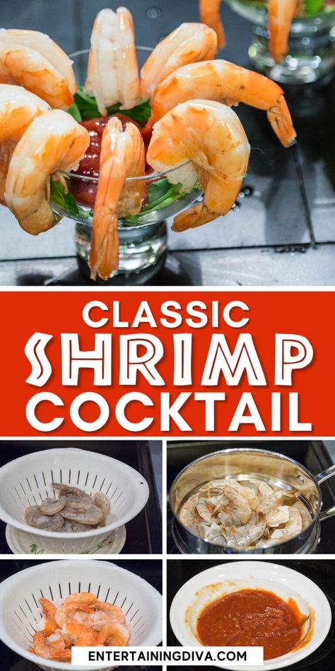 Classic Shrimp Cocktail With Homemade Seafood Sauce | Holidays and events Shrimp Cocktail Recipe, Shrimp Cocktail Sauce, Homemade Cocktail Sauce, Cocktail Shrimp Recipes, Recipes For A Crowd, Seafood Sauce, Potluck Dinner, Jello Shot, Seafood Restaurants