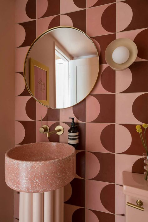 This Incredible Renovation of a 1970s California Home Is a Terrazzo Lover’s Dream - Dwell 1970s California, Pink Powder Room, Terrazzo Sink, Concrete Collaborative, Concrete Bathroom, Interior Tiles, Concrete Sink, Millennial Pink, Unique Tile