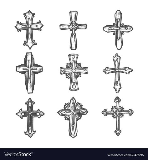 Roman Catholic Tattoos, Crucifix Drawing, Cross Sketch, Ideas For Clothing Brand, Spontaneous Tattoo, Religion Symbols, Sarah Tattoo, Crucifix Art, Catholic Tattoos