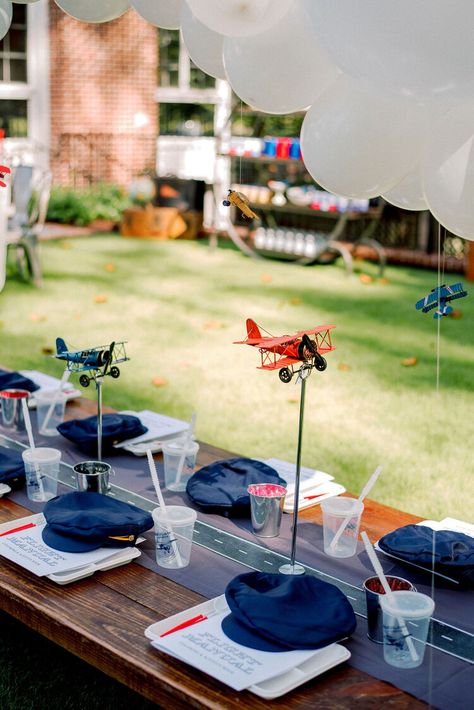 Flying Into 5 Birthday Party, Airplane Event Theme, Vintage Airplane 1st Birthday Party, Vintage Aviation Birthday Party, Planes Movie Birthday Party, Second Birthday Plane Theme, Helicopter Birthday Theme, Paper Airplane Themed Birthday Party, Time Flies Birthday Party Centerpieces