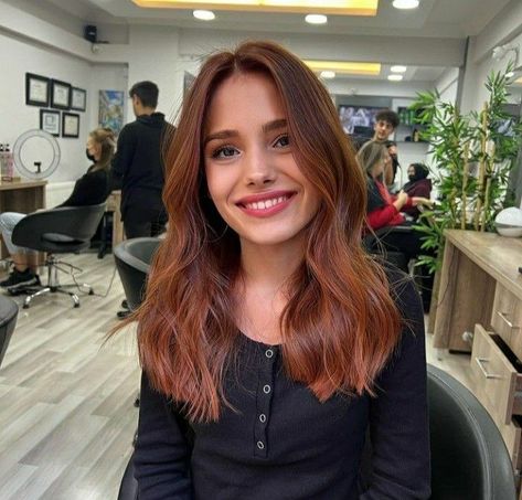 Auburn Hair On Brunettes, Slightly Past Shoulder Length Hair, Copper Hair Blended Roots, Copper Lights Hair, Copper Glaze Hair, Dark Brown To Red Hair Before And After, Auburn Hair Straight, Dimensional Auburn Hair, Auburn Brunette Hair