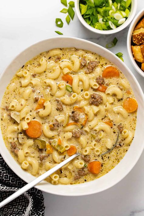 One-Pot Macaroni Cheeseburger Soup - NO VELVEETA! One-pot Macaroni Cheeseburger Soup – No Velveeta, Cheeseburger Soup No Velveeta, One-pot Macaroni Cheeseburger Soup, Macaroni Cheeseburger Soup No Velveeta, One Pot Macaroni Cheeseburger Soup, Macaroni Cheeseburger Soup, Cheeseburger Macaroni Soup, Soup Recipes With Ground Beef, Taco Macaroni