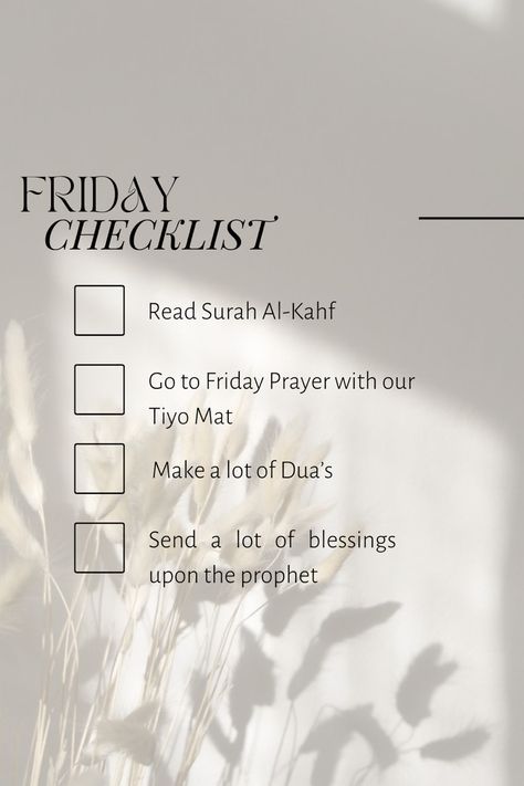 Our Friday Checklist #friday #checklist #muslim #prayerinspiration Friday To Do List Islam, Islam Checklist, Ramadan Planner, Surah Al Kahf, Tracker Ideas, Islamic Sayings, Bullet Journal Mood Tracker Ideas, Bullet Journal Mood, Self Reminder