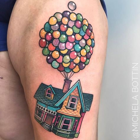 2,333 Likes, 22 Comments - Michela Bottin Tattoo artist (@michelabottin) on Instagram: “#disney #disneypixar #pixar  #pixarmovie #dianeyup #up #uptattoo #ladytattooers #electricink…” Up Tattoo Disney, Tattoo Circle, Disney Sleeve Tattoos, Tattoo Disney, Circle Tattoos, Fantasy Tattoos, Up Tattoo, Tattoo Magazines, Diy Tattoo