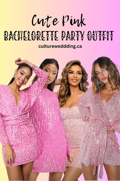 Sparkly Bachelorette Party Outfits, Sequin Bachelorette Party Outfit, Pink Bachelorette Party Outfit, Sequin Bachelorette Party, Glitter Outfits, Cute Pink Outfits, Pink Bachelorette Party, Bright Colored Outfits, Pink Bachelorette