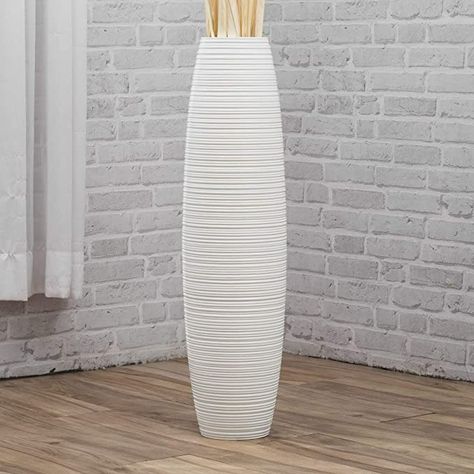 Amazon.com: LEEWADEE Large Floor Vase – Handmade Flower Holder Made of Wood, Sophisticated Vessel for Decorative Branches and Dried Flowers, 28 inches, White : Everything Else Big Floor Vases, Vases Decor Living Room, White Vase Decor, Takken Decor, Tall White Vase, Floor Standing Vase, Large Floor Vase, Tall Floor Vases, Vase Handmade