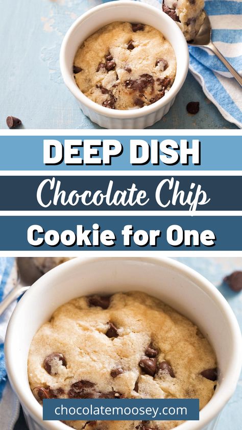 Indulge in the ultimate single-serving treat with this Deep Dish Chocolate Chip Cookie for One. Perfectly balanced with a gooey center and crisp edges, it’s the ideal quick fix for a sweet craving. Made with simple ingredients and a straightforward method, this microwaveable dessert delivers warm, melty chocolate chips in every bite. Treat yourself to a moment of pure cookie bliss. Single Serving Cookie Microwave, Single Serve Deep Dish Cookie, Easy Microwave Chocolate Chip Cookie, One Cup Chocolate Chip Cookie, Deep Dish Cookie For One, Chocolate Chip Snacks Quick, Choc Chip Mug Cookie, Two Person Cookie Recipe, Chocolate Chip Cookies Single Serving