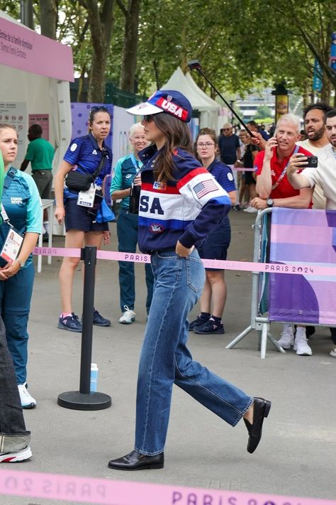 Kendall Jenner Mixes ’80s U.S.A. Style With Cult Loafers at the Olympics Kendall Jenner Loafers, Loafers Jeans Outfit, Loafers And Jeans Outfit, Trending Outfits 2024, Ralph Lauren Olympics, Loafers With Jeans, Loafers And Jeans, Olympic Basketball, Star Of The Week