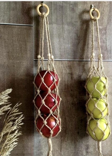 Wall Fruit Basket, Jute Hanging Basket, Jute Macrame, Bag Wall, Fruit Bag, Jute Hanging, Makramee Diy, Jute Basket, Boho Kitchen