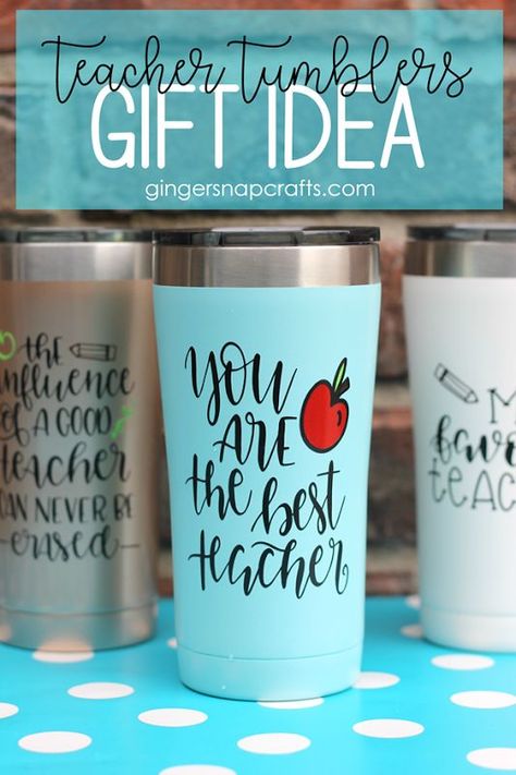 Teacher Tumblers Gift Idea at GingerSnapCrafts.com #teacher #giftideas #cricutmade Chalkboard Vinyl, Teachers Diy, Vinyl Gifts, Diy Teacher Gifts, Diy Tumblers, Teacher Christmas Gifts, Cricut Tutorials, Teacher Appreciation Week, Tumbler Gift