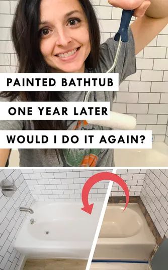 Painted Bathtub One Year Later Resurface Bathtub, Painted Bathtub, Diy Cedar Planter, Bathtub Makeover, Painted Shower Tile, Tub Paint, Tub Refinishing, Porcelain Tub, Painting Bathroom Tiles