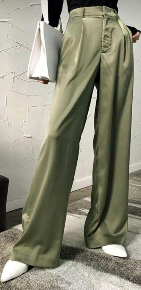 Satin Pants, Pants Outfit, Leg Pants, Wide Leg Pants, Wide Leg, Trousers, Satin, Pants, Green