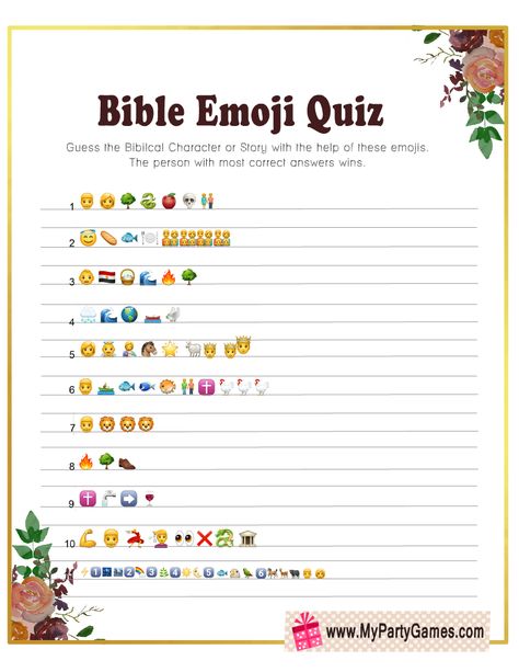 Free Printable Bible Emoji Quiz with Answer Key Bible Emoji, Bible Quiz Games, Bible Quizzing, Bible Trivia Games, Bible Study Activities, Emoji Quiz, Sunday School Games, Bible Quiz, Quiz With Answers