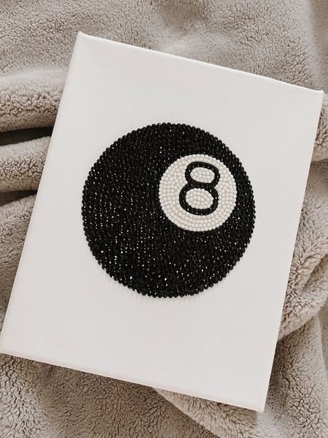 Beads Art On Canvas, 8 Ball Rhinestone Art, 8 Ball Canvas Painting, Diy Diamond Art Ideas, Things To Draw For Room Decor, Gem Painting Canvas, Baddazled Canvas, Dimond Pating Ideas, Painting With Rhinestones