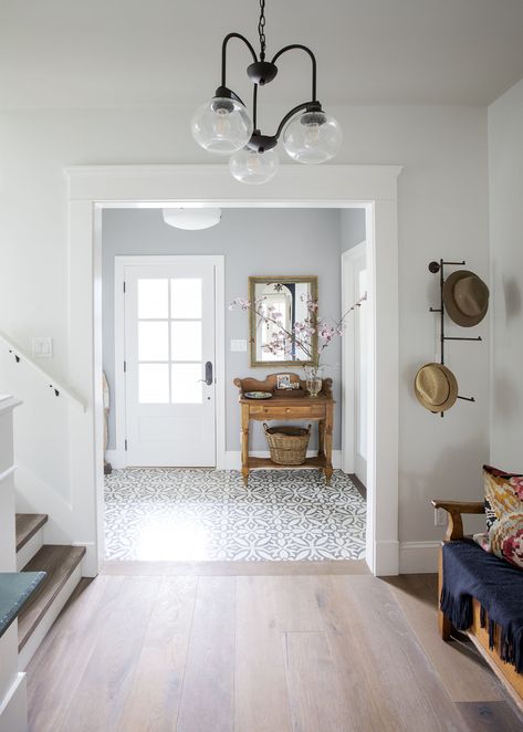 Entryway Tile, Entryway Flooring, Jillian Harris, Farmhouse Side Table, Foyer Decorating, Hallway Ideas Entrance Interior Design, Style Deco, Entry Way, We Made It