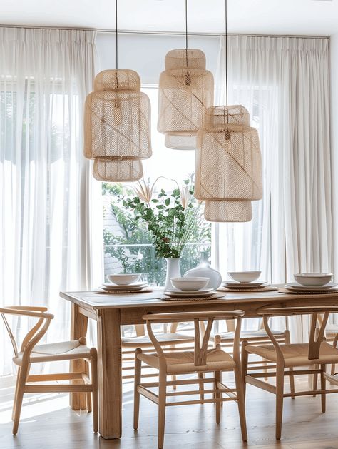 Boho Dining Room Designs: Bamboo Light Fixtures and Sheer Curtains Bohemian Style Furniture, Boho Dining Room, Contemporary Villa, Bamboo Light, Furniture Packages, Scandinavian Furniture, Dining Room Design, Room Chairs, Marbella