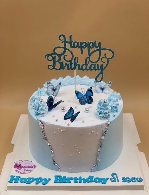 Cake Designs 14th Birthday, Light Blue Cake Birthday, Modern Buttercream Cake Design, Simple Cake Designs Birthday, Blue Butterfly Cake, Butterfly Cake Design, Barbie Themed Cake, Crazy Birthday Cakes, Stylish Cake