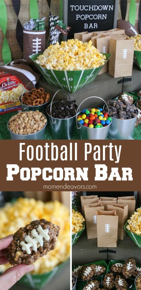 Football Party Popcorn Bar - easy ideas for setting up a popcorn bar for your next football party or tailgate. #OrvilleGameTime AD Football Popcorn, Football Party Snacks, Football Themed Party, Football Tailgate Party, Football Watch Party, Party Popcorn, Football Party Foods, Nacho Bar, Bowl Party Food