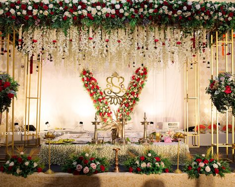 kerala wedding | hindu wedding stage decor Hindu Wedding Stage, Wedding Hindu, Hindu Wedding Decorations, Engagement Stage Decoration, Reception Stage Decor, Wedding Stage Decor, Flower Garland Wedding, Reception Backdrop, Kerala Wedding