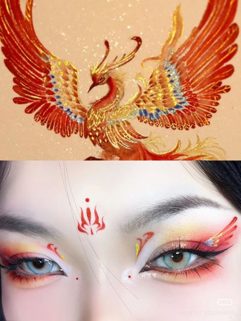 Phoenix Eye Makeup, Air Makeup Element, Phoenix Makeup, Anime Eye Makeup, Anime Makeup, Ethereal Makeup, Eye Makeup Designs, Asian Eye Makeup, Eye Makeup Art