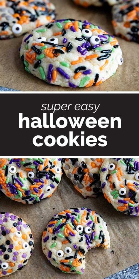 Monster Eye Cookies, Halloween Cookies Recipes, Holiday Desserts Halloween, Homemade Halloween Cookies, Quick Halloween Treats, Easy Halloween Cookies Recipes, Gooey Desserts, Sprinkle Cookies Recipe, Spooky Cookies