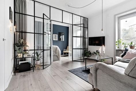 Loft Partition | Custom Steel & Glass Partition by Crystaliaglass Interior Design Loft Style, Glass Office Partitions, Loft Style Interior, Glass Partition Wall, Internal Glass Doors, Bohemian Decoration, Loft Stil, Deco Studio, Glass Office