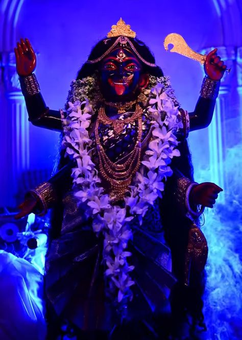 Kali Mata Aesthetic, Jay Maa Kali, Kali Picture, Blue Flower Tattoos, Durga Puja Kolkata, Ma Kali, Maa Kali Images, Goddess Magick, Kali Maa