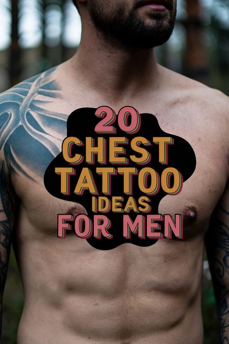 20 chest tattoo ideas for men displayed on a muscular man's torso. Masculine Tattoo Ideas For Men, Badass Tattoos Men, Meaningful Tattoo Designs Men, Best Meaningful Tattoos For Men, Men Quote Tattoos, Meaningful Chest Tattoos, Masculine Tattoos Men, Chest Tattoo Men Ideas Black Man, Roman Numeral Tattoo Men