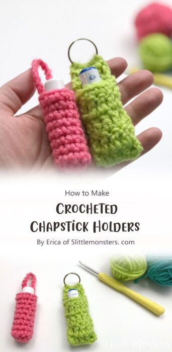 Easy Lip Balm Holder Free Crochet Pattern Ideas (Part 2) - Carolinamontoni.com Diy Crochet Chapstick Holder, How To Crochet A Chapstick Holder, Easy Crochet Chapstick Holder, Lip Balm Crochet Pattern Free, Crochet Chapstick Keychain, Crochet Keychain Chapstick Holder, Small Thing To Crochet, Crochet Chap Stick Holder Free Pattern, Crochet Bag Charm Ideas