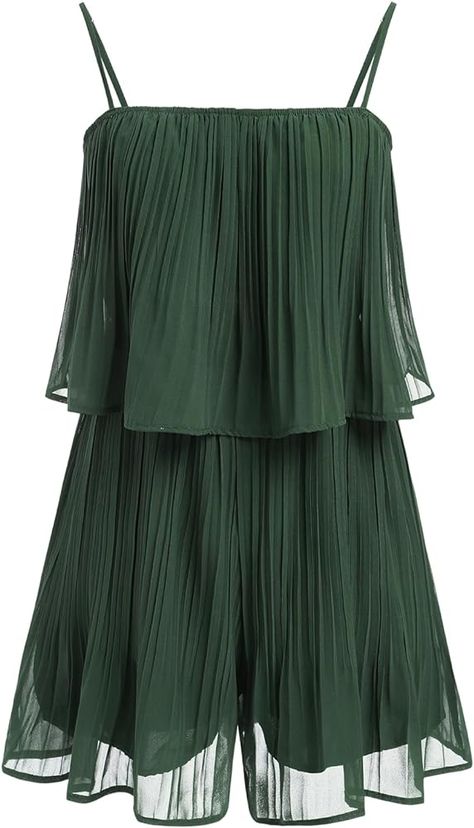 IMEKIS Women Romper Shorts Jumpsuit Sleeveless Ruffle Pleated Playsuit Summer Chiffon Mini Dress Solid Color High Waist Overall with Wide Leg Casual Beach Dress Green M : Amazon.co.uk: Fashion Women Romper, Shorts Jumpsuit, Casual Beach Dress, Romper Shorts, Clueless Outfits, Summer Playsuit, Chiffon Mini Dress, Clueless, Short Jumpsuit