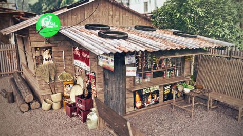 ArtStation - Tindahan ni Aling Nena, Don John Gatacilo Sari Sari Store, Don John, 3d Reference, Tin Roof, Store Fronts, Philippines, Google Images, Cabin, House Styles