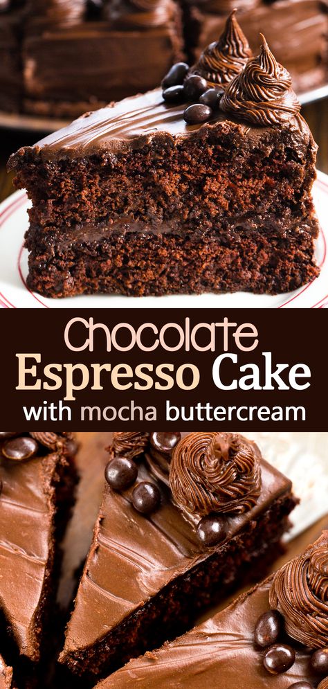 Dark Chocolate Espresso Cake Coffee Dessert Recipe Vegan Espresso Cake, Choc Desserts, Chocolate Espresso Cake Recipe, Espresso Cake Recipe, Cookbook Inspiration, Espresso Dessert, Mocha Buttercream, Chocolate Espresso Cake, Mocha Frosting