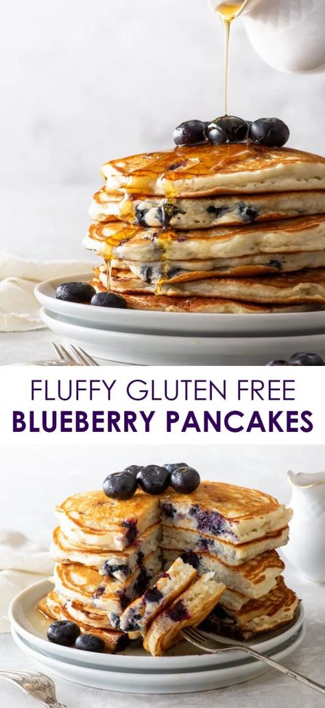 Breakfast Ideas Pancakes, Gluten Free Dairy Free Pancakes, Blueberry Pancakes Easy, Gluten Free Pancakes Easy, Healthy Blueberry Pancakes, Fluffy Gluten Free Pancakes, Pancakes Gluten Free, Blueberry Pancakes Recipe, Berry Pancakes