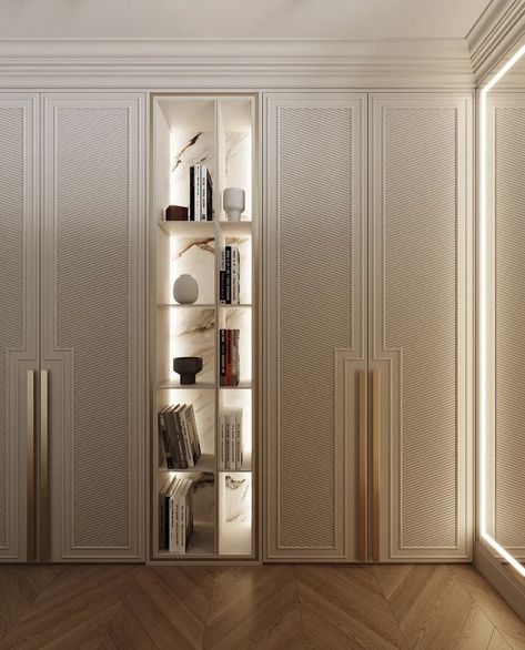 Hidden Closet Wall, Trending Wardrobe Design 2024, Neoclassical Wardrobe, Luxury Wardrobe Design, Wardrobe Shutter Design, European Closet, Wardrobe Design Modern, Wardrobe Bedroom, Wardrobe Door Designs