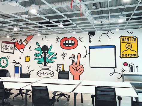 Wall Graphics Design, Contemporary Office Decor, Office Wall Graphics, Business Office Decor, Office Mural, Office Wall Design, Office Decor Professional, Cool Office Space, 광고 디자인