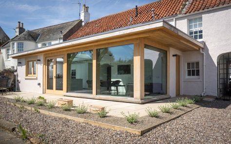 Timber Framed Extension, Cladded Extension Ideas, Extension Overhang, Barn Conversion Bedroom, Extension Patio, Oak Extension, Wrap Around Extension, Timber Frame Extension, Terrace Extension