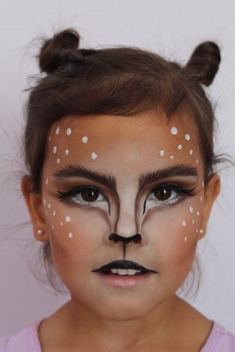 Fawn Face Paint, Bambi Face Paint, Deer Facepainting, Diy Reindeer Costume, Deer Face Paint, Halloween Makeup Diy Tutorial, Reindeer Makeup, Deer Makeup, Sheep Face