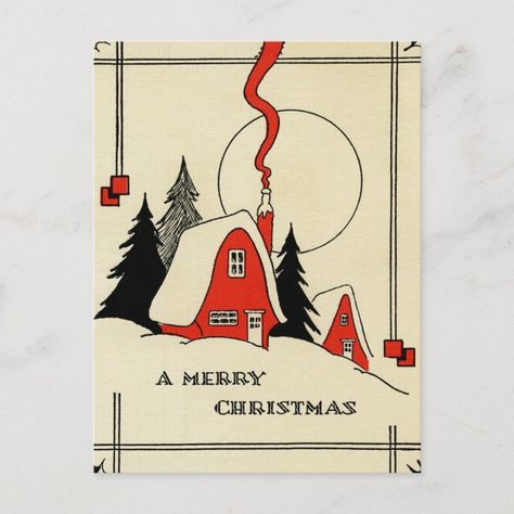 Vintage Christmas Snow Cabin Holiday Postcard | Zazzle Meowy Christmas Card, Snow Cabin, Cute Christmas Cards, Christmas Card Art, 카드 디자인, Cute Christmas Tree, Card Drawing, Funny Christmas Cards, Diy Christmas Cards