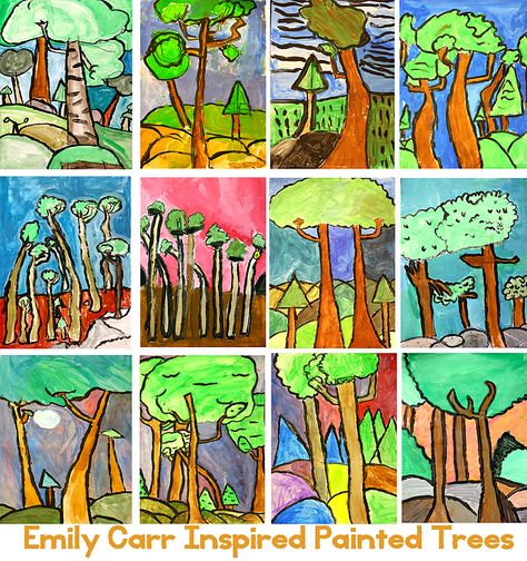 Emily Carr painted trees art project Landscape Art Lessons, Painted Trees, Deep Space Sparkle, Emily Carr, 2nd Grade Art, Trees Art, 3rd Grade Art, Art Projects For Kids, Art Lessons For Kids