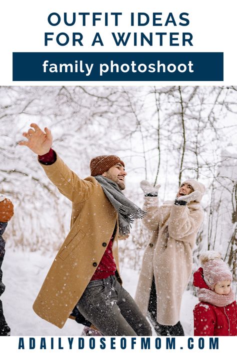 Awkward Family Photos Denim, Family Photo Outfits Winter Outdoor Snow, Winter Outside Photoshoot Ideas, Winter Outfits For Family Pictures, Outdoor Christmas Photoshoot Ideas Family, Outdoor Winter Family Photoshoot Outfits, Family Photos In Snow, Christmas Snow Pictures, Family Snow Photoshoot