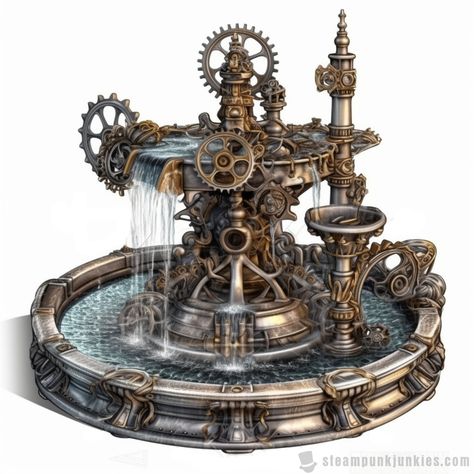 #steampunk #fountain #artwork #concept Steampunk Fountain, Fountain Drawing, Barbie Hotel, Cartoon Props, Steampunk Artwork, Steampunk Stuff, Planet Coaster, Musical Art, Steampunk Art