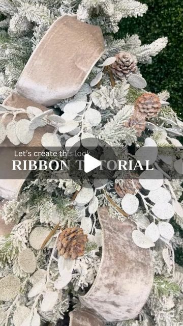 Sheri Fitzgerald on Instagram: "Create a designer look with just RIBBON and PICKS! (Comment RIBBON or PICK for links to these products - Save 15% on Picks and all decor at @sullivanshomedecor with code HOLDMYEGGNOG)
 
RIBBON: The first step is to choose a high quality, wired ribbon. I typically use multiple ribbon types on a tree, but I wanted to show you that you can get a beautiful look with just one type.  This is a 4” Platinum Velvet ribbon and it’s one of my favorite colors to use on a flocked tree.  Here’s a step by step on how to add it to the tree:
 
1. Pinch the end of the ribbon.

2. Tuck the pinch backwards.  This allows for the ribbon to keeps its outward curve.

3. Find a branch in the back of the tree and wrap it around the ribbon. 

4. Move about 18” down the ribbon and crea Glam Christmas Tree, Elegant Christmas Tree Decorations, Flocked Tree, Ribbon Tree, Slim Tree, Flocked Trees, Glam Christmas, Elegant Christmas Trees, Christmas Tree Decorations Diy