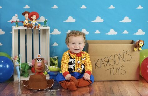 Toy Story First Birthday Photoshoot, Diy Toy Story Photo Shoot, Toy Story Birthday Photo Shoot, Toddler Boy Photo Shoot Ideas, Toy Story Photo Shoot Ideas, Toy Story Photoshoot, 2nd Birthday Photography, Toy Story Pictures, Second Birthday Photos