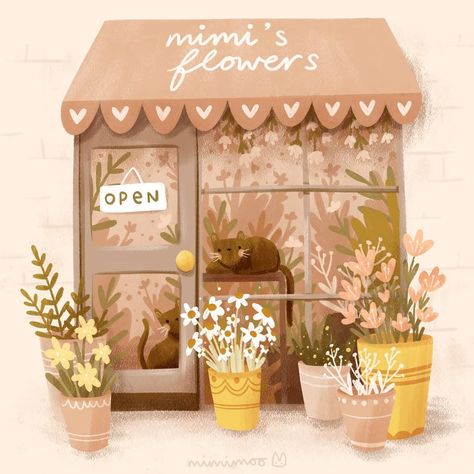 Flower Shop Illustration, 동화 삽화, Stickers Kawaii, Shop Illustration, Work With Me, Cute Cartoon Drawings, Art Style Inspiration, Illustrations And Posters, Kawaii Art