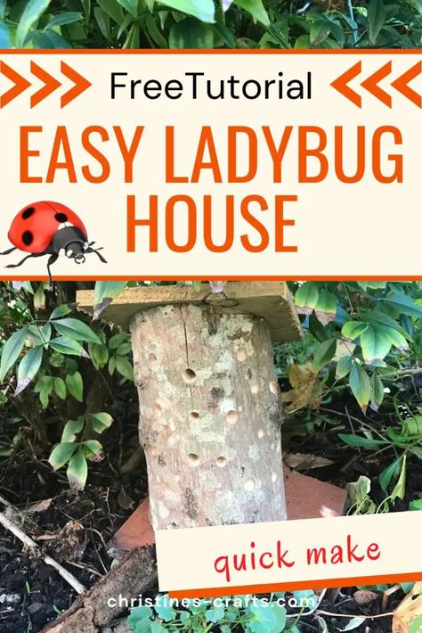 ladybug hotel made from a log Ladybird House Diy, Diy Ladybug House, Ladybug Habitat Diy, Ladybug House Diy, Diy Ladybug, Bee Hotels, Ladybug House, Ladybug Garden, Bee Hotel